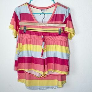 Wildfox Ice Cream Stripe V Neck Short Sleeve Shorts Loungewear Set - Women’s US
